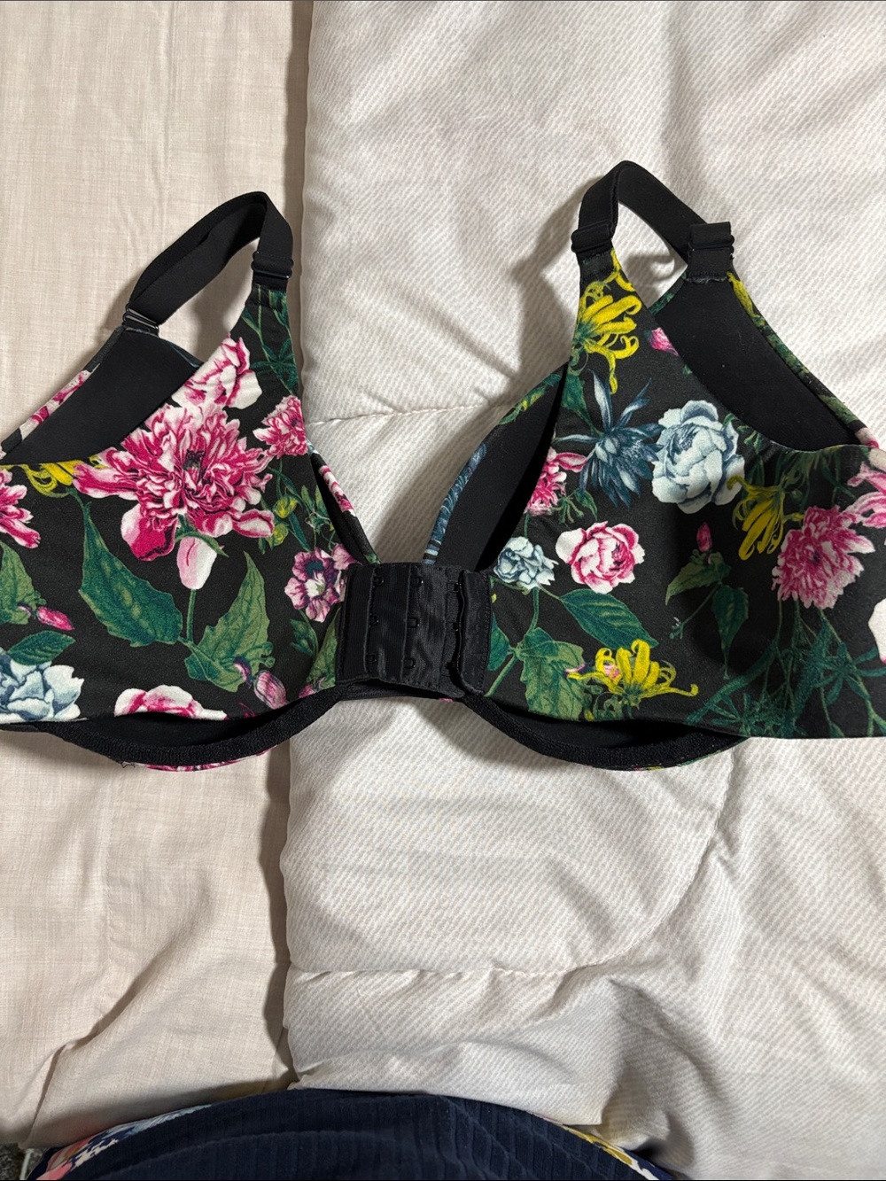 Cacique Black Floral Padded Bra with Pink & Green Accents - Picture 2 of 6